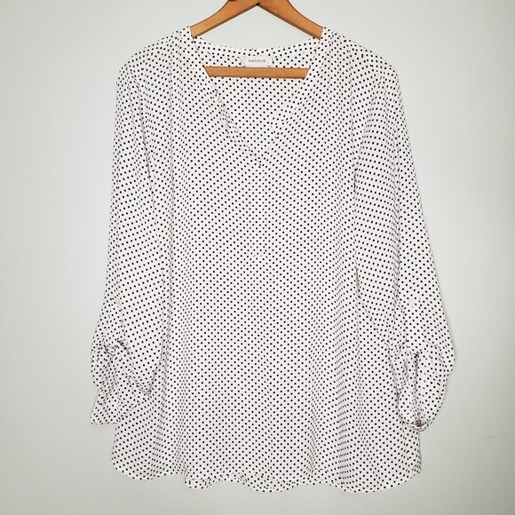 Van Heusen Black & White Polkadot Long Sleeve Blouse L - Picture 1 of 6